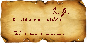 Kirchburger Jolán névjegykártya